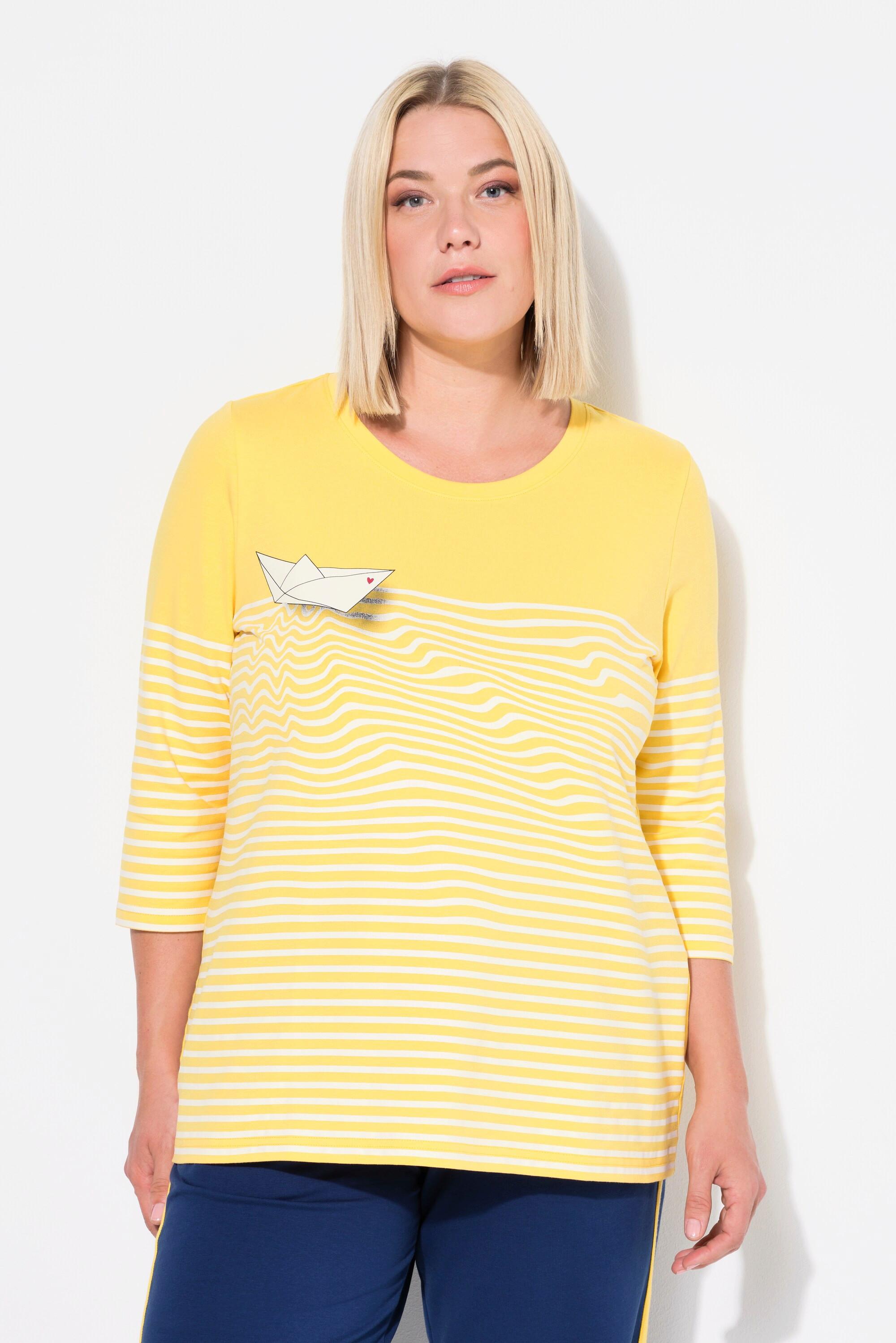 Ulla Popken Maglia Righe Barca di Carta Manica 3/4  