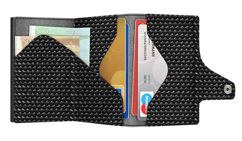 Tru Virtu CLICK & SLIDE Coin Pocket Diagonal Carbon Wallet  