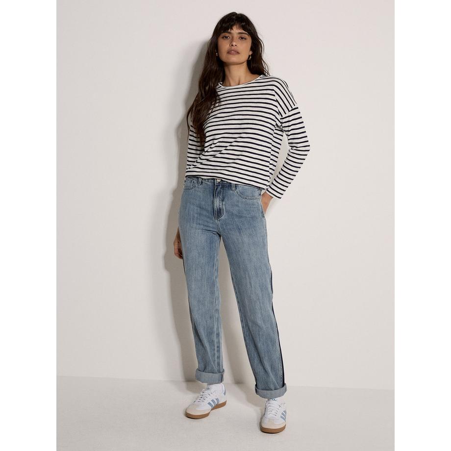 APRICOT Top a Maniche Lunghe a Righe in Jersey Slub  