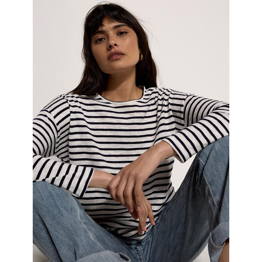 APRICOT Top a Maniche Lunghe a Righe in Jersey Slub  