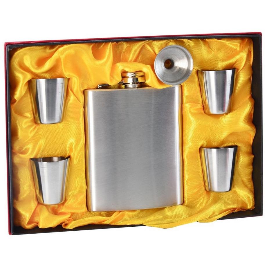B2X  Coffret de luxe : Flasque de poche, 4 verres à shot et entonnoir dans un coffret cadeau 