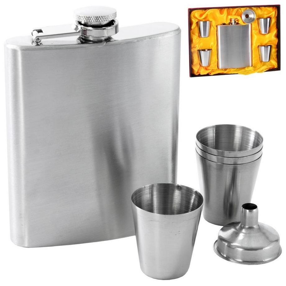 B2X  Coffret de luxe : Flasque de poche, 4 verres à shot et entonnoir dans un coffret cadeau 