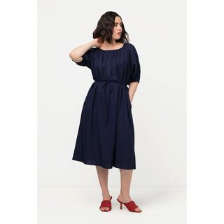 Ulla Popken  Midikleid, Bindegürtel, Rundhals, Ballon-Halbarm 