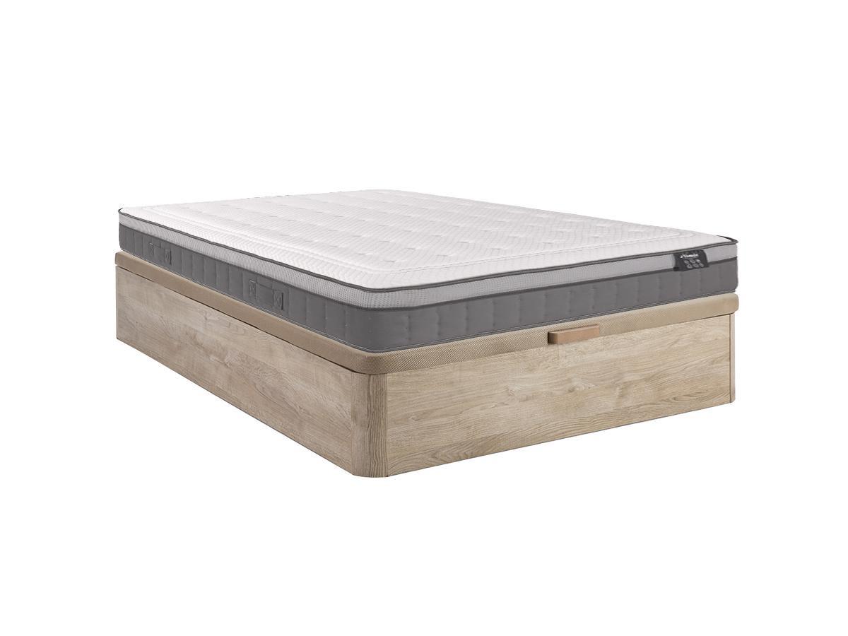 Ysmée Ensemble 140 x 190 cm sommier coffre naturel clair + matelas ressorts ensachés 7 zones et mémoire de forme ép.30cm - ASGARD de YSMÉE  