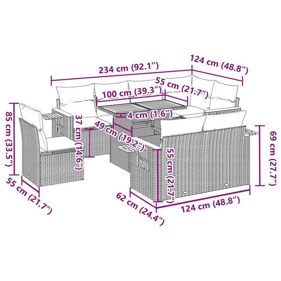 VidaXL Ensemble de canapés de jardin rotin synthétique  