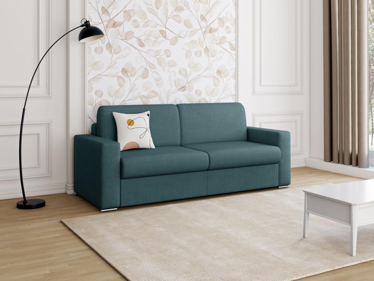 LINEA SOFA Schlafsofa mit Matratze 4-Sitzer Stoff - Blau - Liegefläche mit Lattenrost: 160 cm - Matratzenhöhe: 16 cm mit Memory Schaum - CALITO  