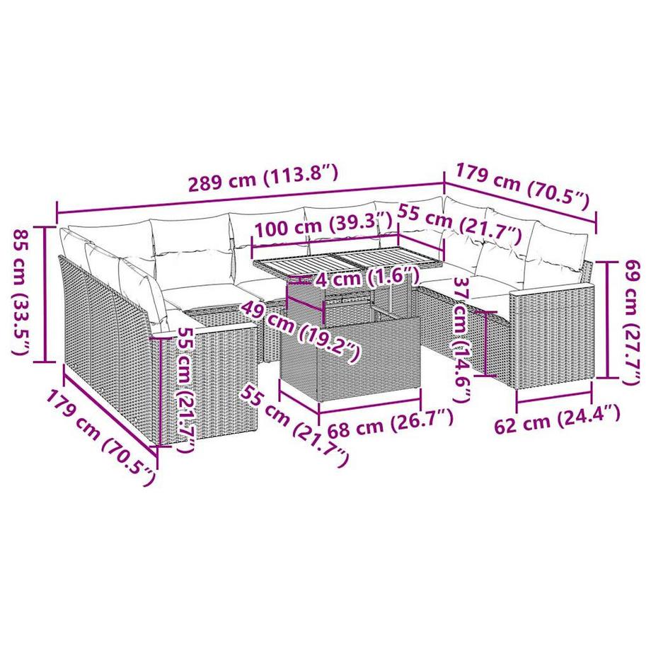 VidaXL set divano da giardino Polirattan  