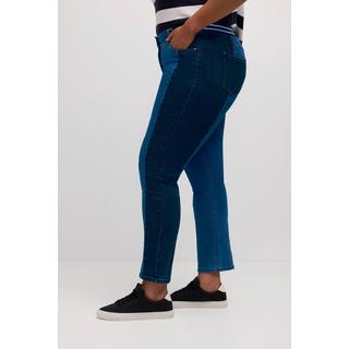 Ulla Popken  Jeans modello Sammy dal taglio aderente con mix di denim, cucitura lunga e cintura elastica 