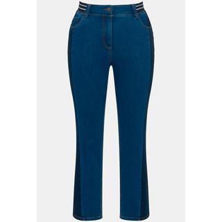 Ulla Popken  Jeans modello Sammy dal taglio aderente con mix di denim, cucitura lunga e cintura elastica 