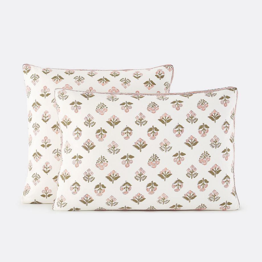 Kopfkissenbezug VANDI ÉCRU aus gewaschener Baumwolle mit Blumenprint