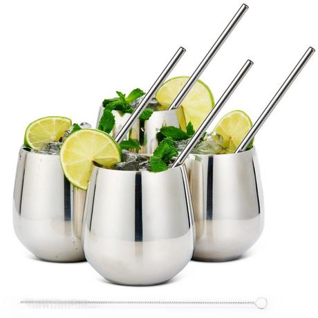 Oak & steel Edelstahl Trinkbecher Silber 4er Set  