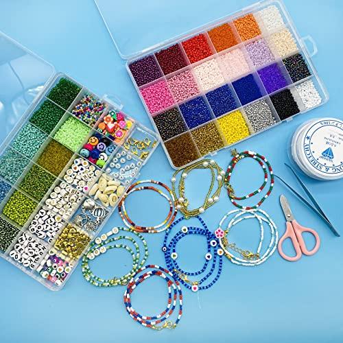 753 Perlen Set Für Armbänder – Weiße & Schwarze Perlen, Goldene Spacer, Mit Elastischem Faden & Schere