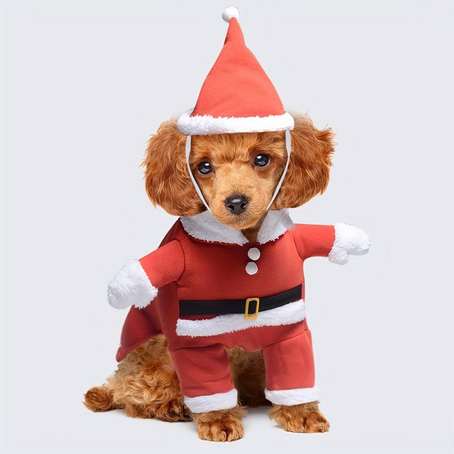 Alopini  Costume de Père Noël avec bonnet pour animaux de compagnie, veste chaude pour chien et chiot, M 