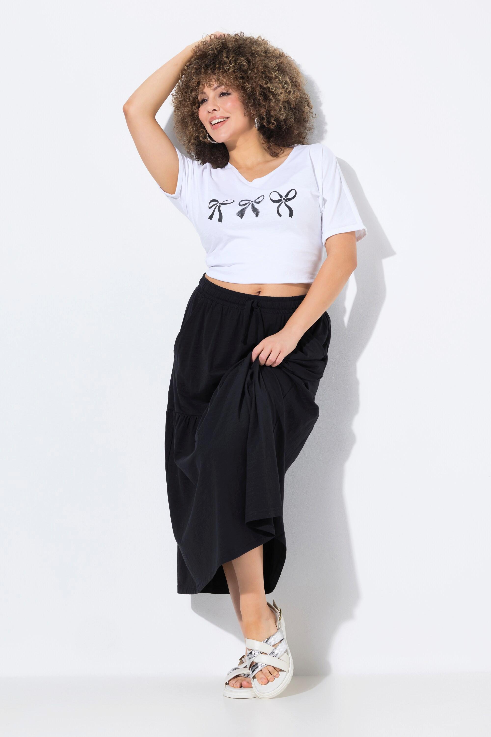 Ulla Popken Jupe en jersey ligne A avec volant et taille élastique  