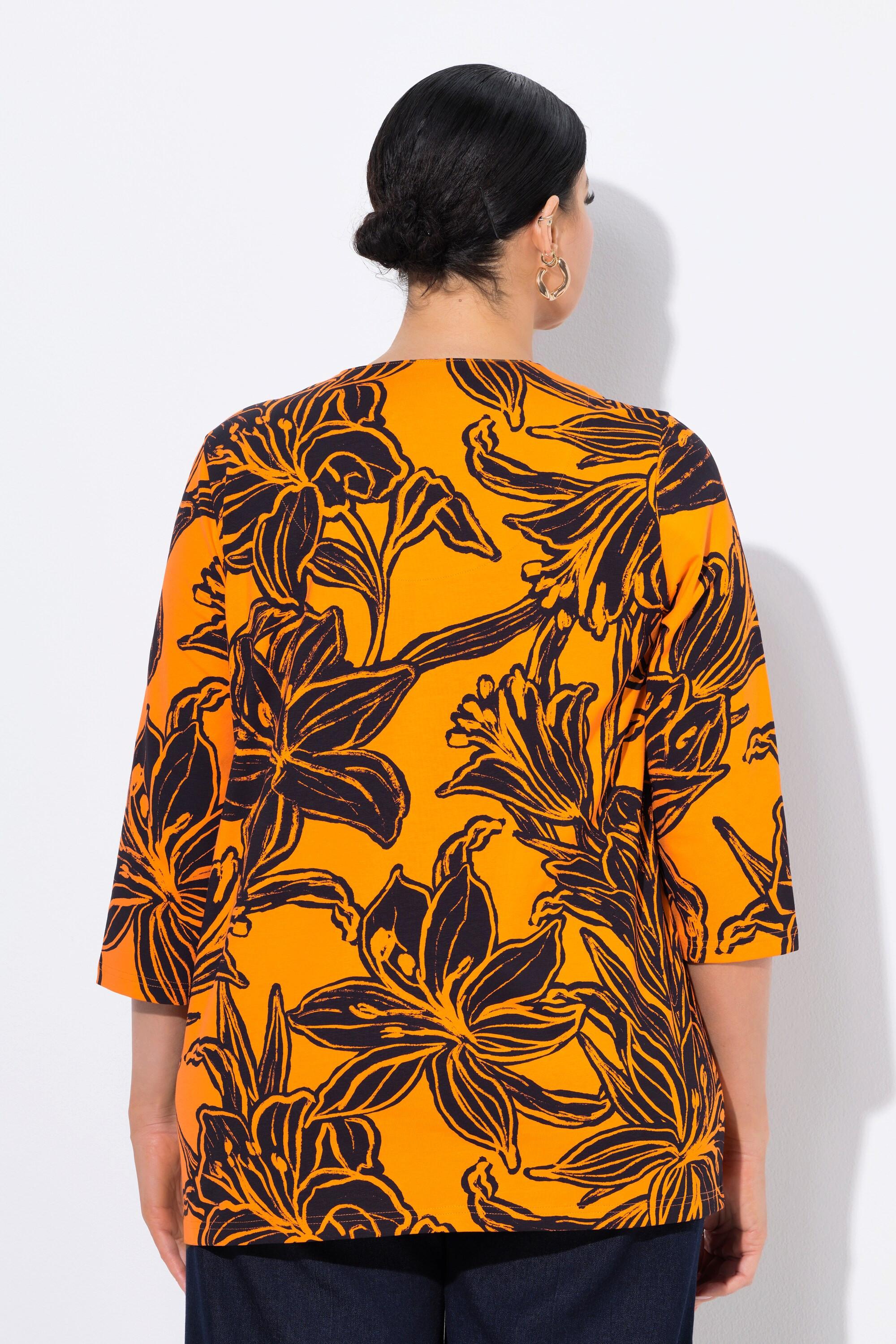 Ulla Popken Maglia foglie taglio svasato scollo a tunica maniche 3/4  