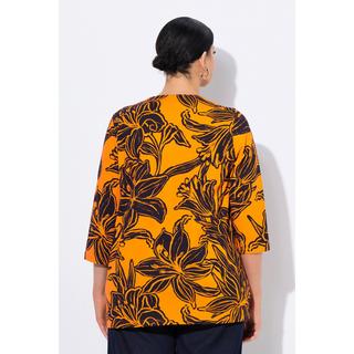 Ulla Popken Maglia foglie taglio svasato scollo a tunica maniche 3/4  