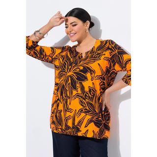 Ulla Popken Maglia foglie taglio svasato scollo a tunica maniche 3/4  