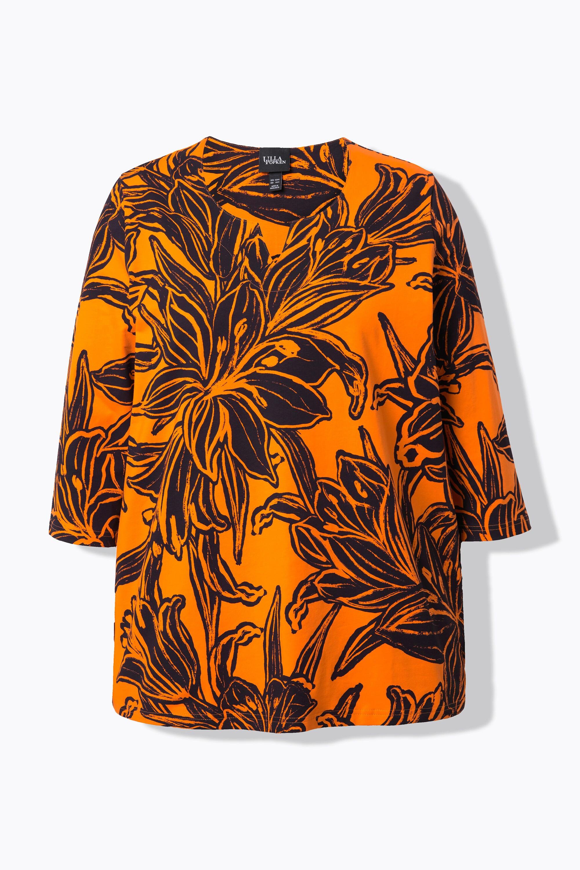 Ulla Popken Maglia foglie taglio svasato scollo a tunica maniche 3/4  