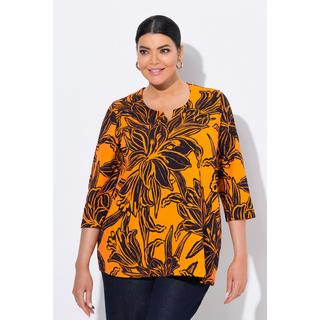 Ulla Popken Maglia foglie taglio svasato scollo a tunica maniche 3/4  