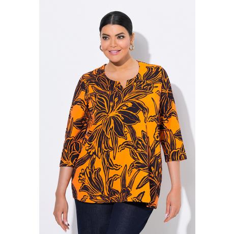 Ulla Popken Maglia foglie taglio svasato scollo a tunica maniche 3/4  