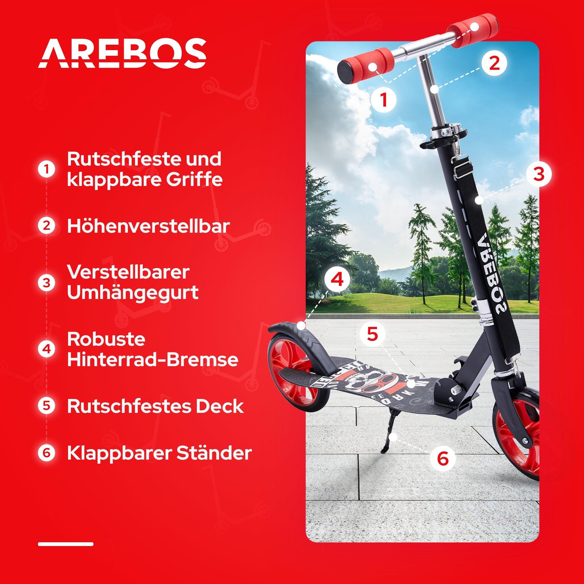 Arebos  Trottinette pour Adultes et Enfants Pliable Hauteur Ajustable 