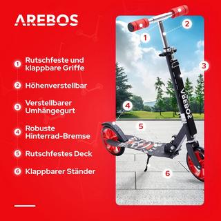 Arebos  Trottinette pour Adultes et Enfants Pliable Hauteur Ajustable 