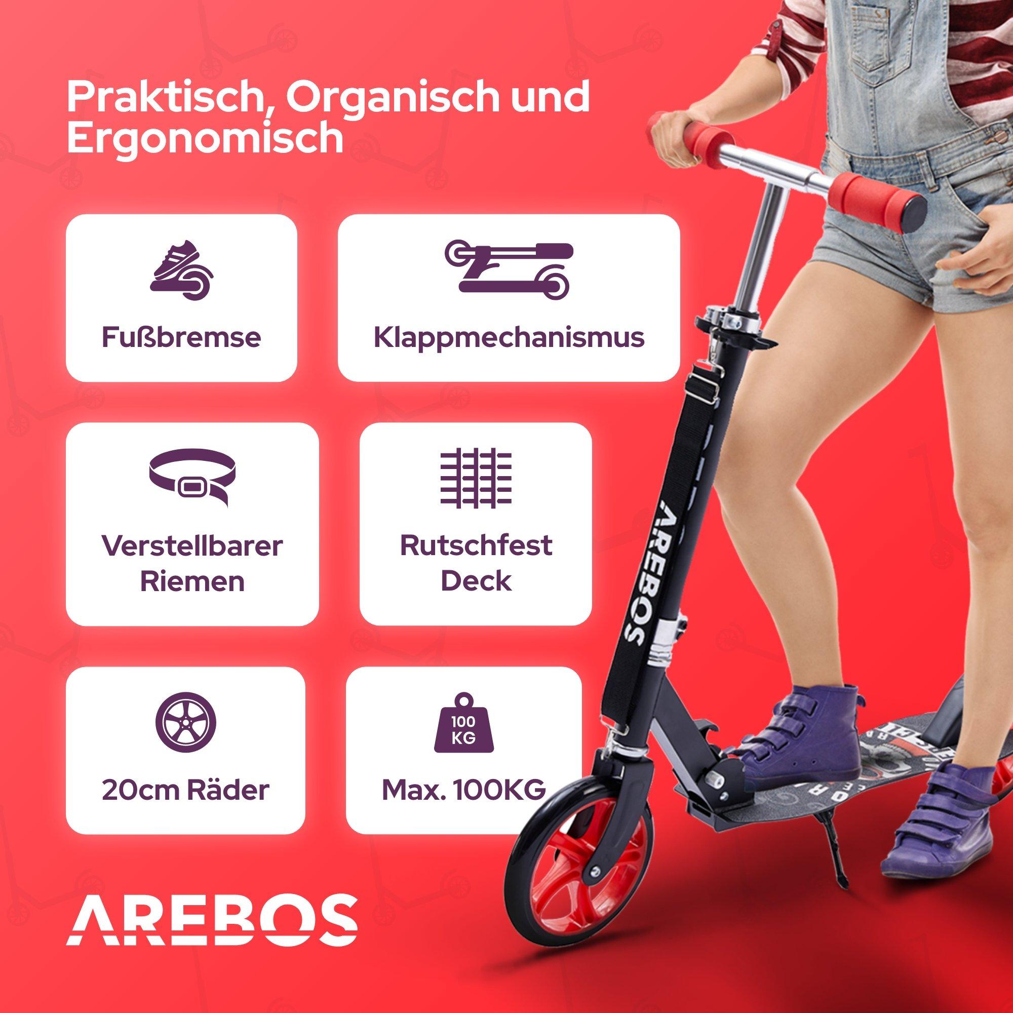 Arebos  Trottinette pour Adultes et Enfants Pliable Hauteur Ajustable 