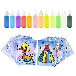 Activity-board  Packs de cartes de peinture sur sable, Kit de coloriage artistique pour enfants, bricolage en papier, avec 12 bouteilles de sable à colorier pour enfants 