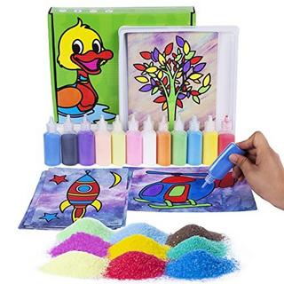 Activity-board  Packs de cartes de peinture sur sable, Kit de coloriage artistique pour enfants, bricolage en papier, avec 12 bouteilles de sable à colorier pour enfants 