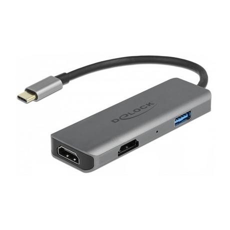 DeLock  USB Type-C zu Dual HDMI Adapter mit 4K 60 Hz und USB Port 