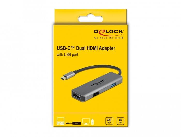 DeLock  USB Type-C zu Dual HDMI Adapter mit 4K 60 Hz und USB Port 