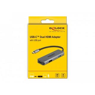 DeLock  USB Type-C zu Dual HDMI Adapter mit 4K 60 Hz und USB Port 