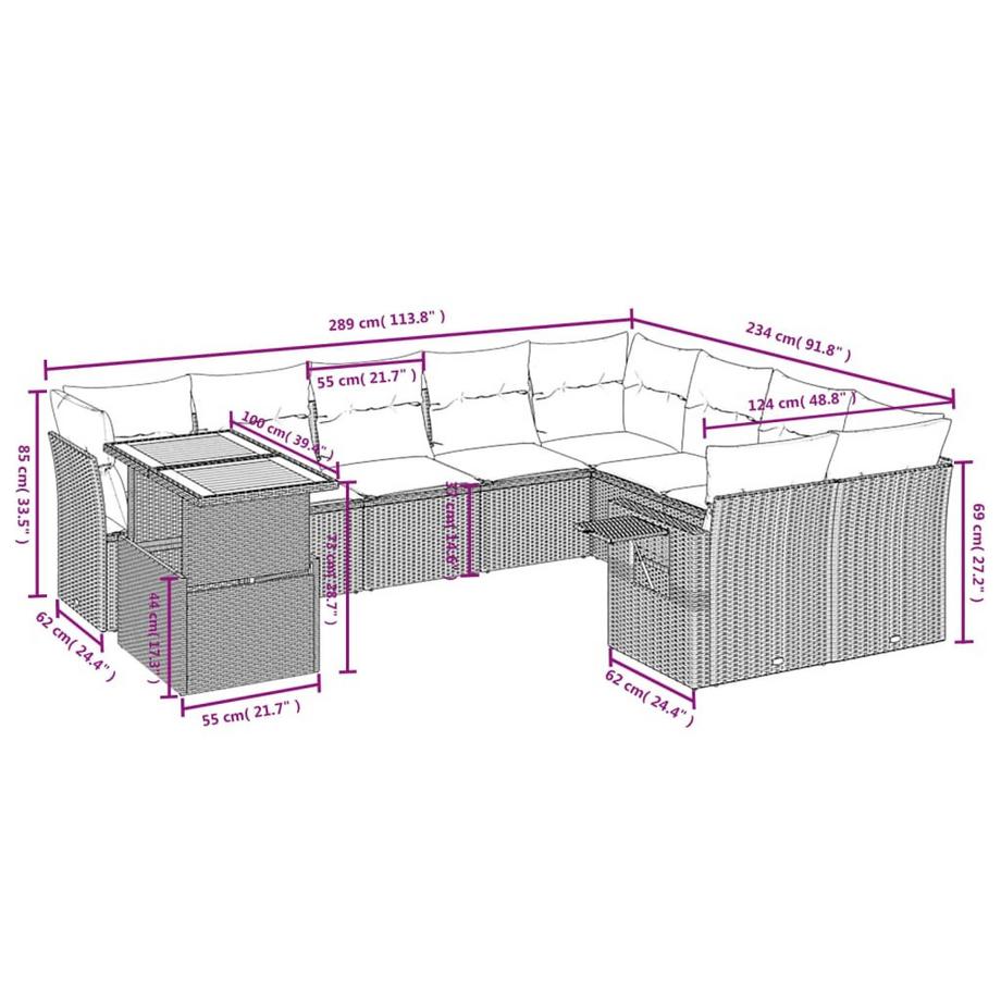 VidaXL set divano da giardino Polirattan  