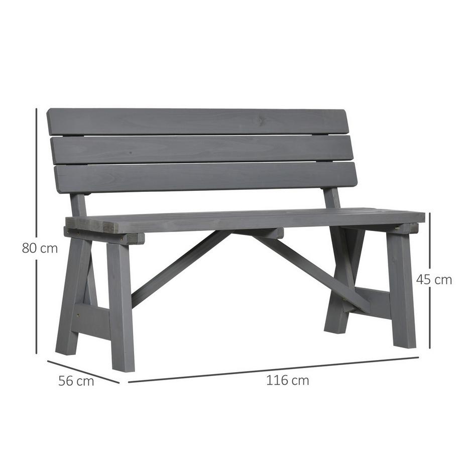Northio 2-Sitzer Gartenbank Holz, wetterfest Sitzbank, UV-Beständig Gartenmöbel mit Rückenlehnen, Parkbank 220kg belastbar, Balkonbank, Holzbank für Balkon Terrasse, Garten, 116 x 56 x 80 cm, Grau |  