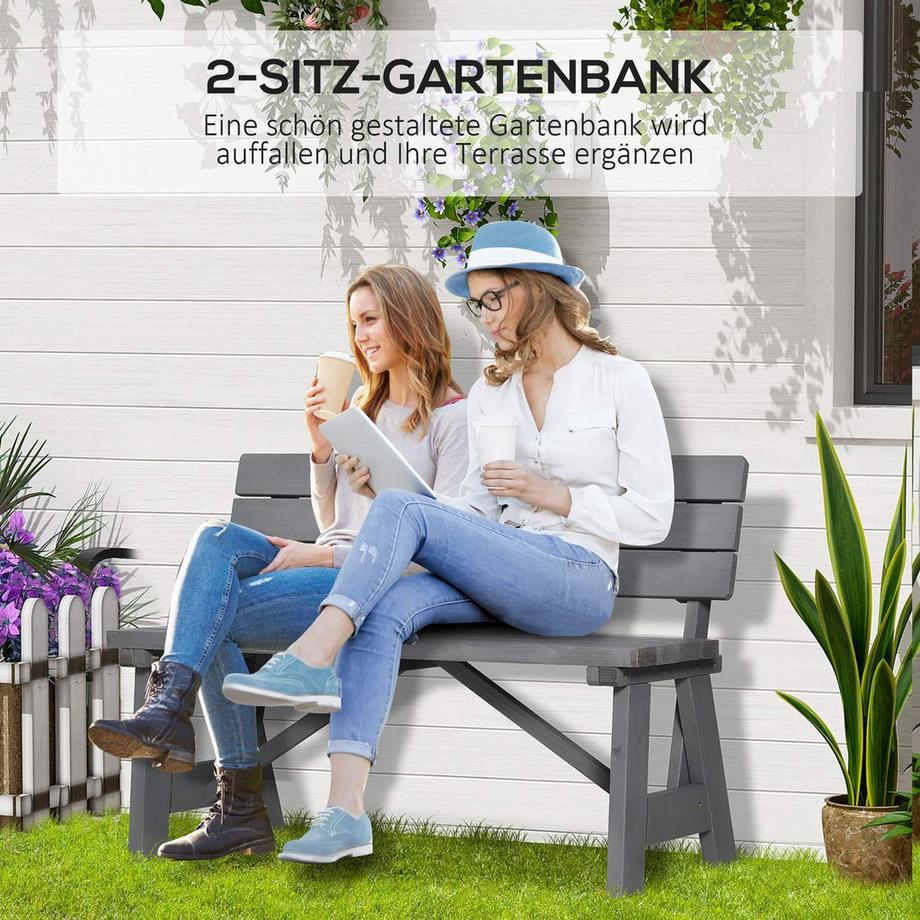 Northio 2-Sitzer Gartenbank Holz, wetterfest Sitzbank, UV-Beständig Gartenmöbel mit Rückenlehnen, Parkbank 220kg belastbar, Balkonbank, Holzbank für Balkon Terrasse, Garten, 116 x 56 x 80 cm, Grau |  