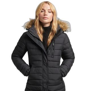 Superdry Lange leichte Daunenjacke mit Kapuze und Kunstpelz  