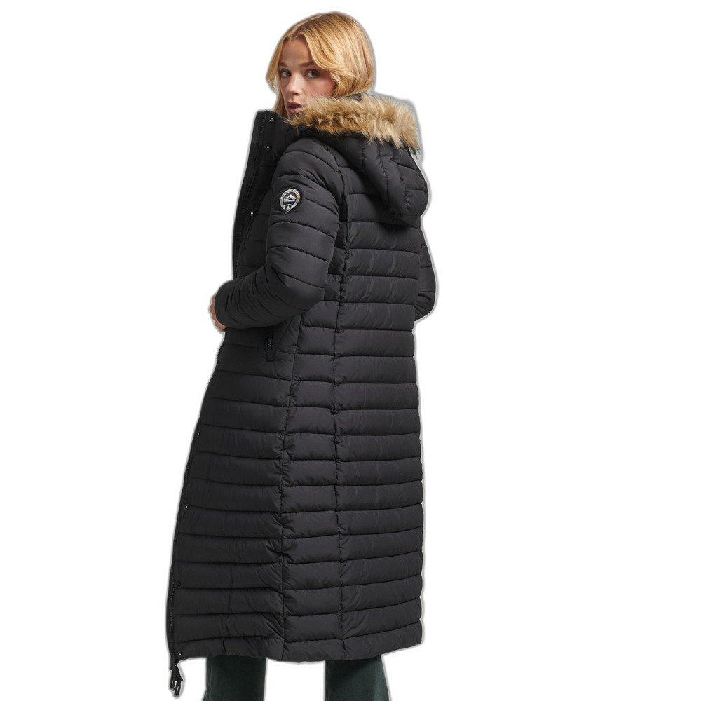 Superdry Piumino lungo leggero con cappuccio e finta pelliccia  