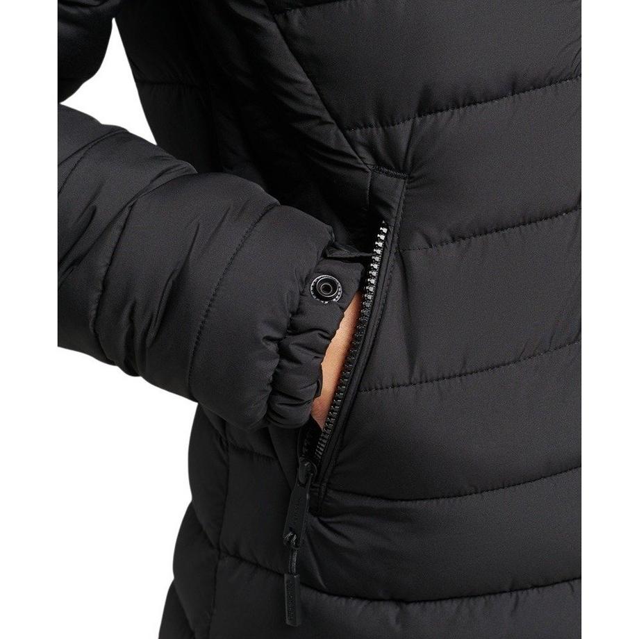 Superdry Lange leichte Daunenjacke mit Kapuze und Kunstpelz  