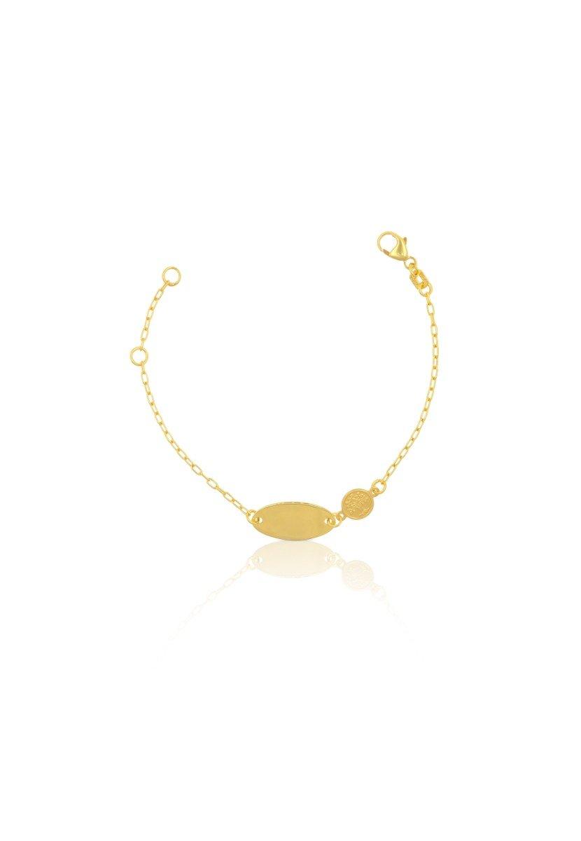 MUAU Schmuck  Bébé Bracelet Anker Gelbgold 750, 14cm Gravurplatte Lebensbaum 6mm 