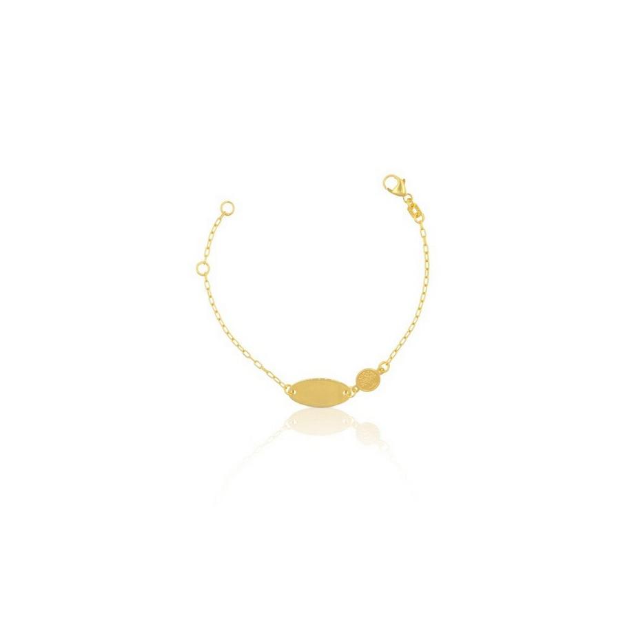 MUAU Schmuck  Bébé Bracelet Anker Gelbgold 750, 14cm Gravurplatte Lebensbaum 6mm 