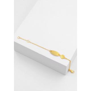 MUAU Schmuck  Bracelet Bébé forçat or jaune 750, 14cm gravure plaque arbre de vie 6mm 