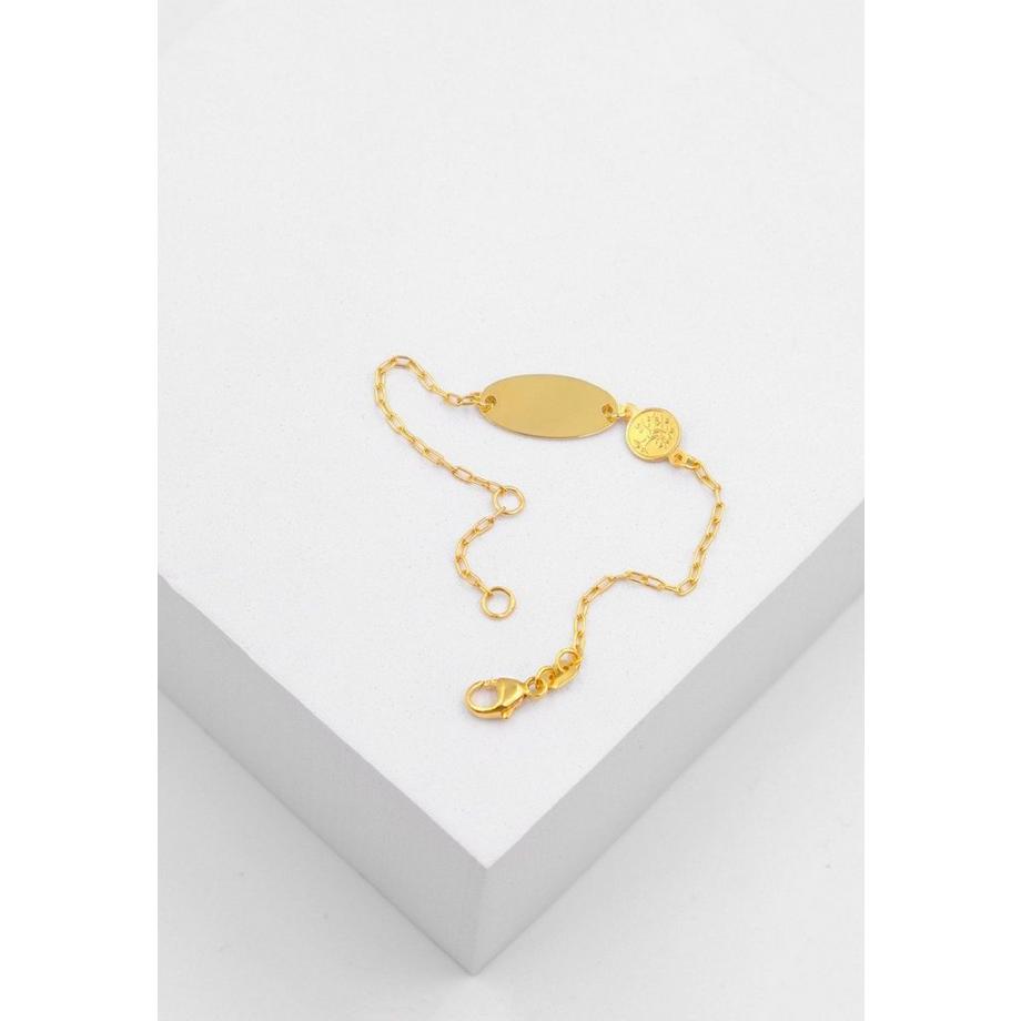 MUAU Schmuck  Bébé Bracelet Anker Gelbgold 750, 14cm Gravurplatte Lebensbaum 6mm 