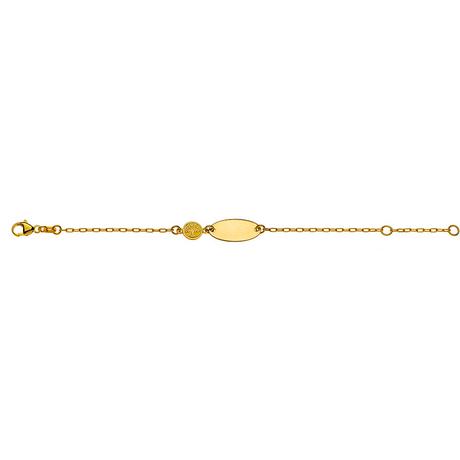 MUAU Schmuck  Bébé Bracelet Anker Gelbgold 750, 14cm Gravurplatte Lebensbaum 6mm 