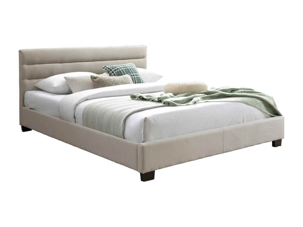 Vente-unique Lit 140 x 190 cm - Tissu - Beige + Matelas - FAUSTIN  