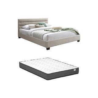 Vente-unique Lit 140 x 190 cm - Tissu - Beige + Matelas - FAUSTIN  