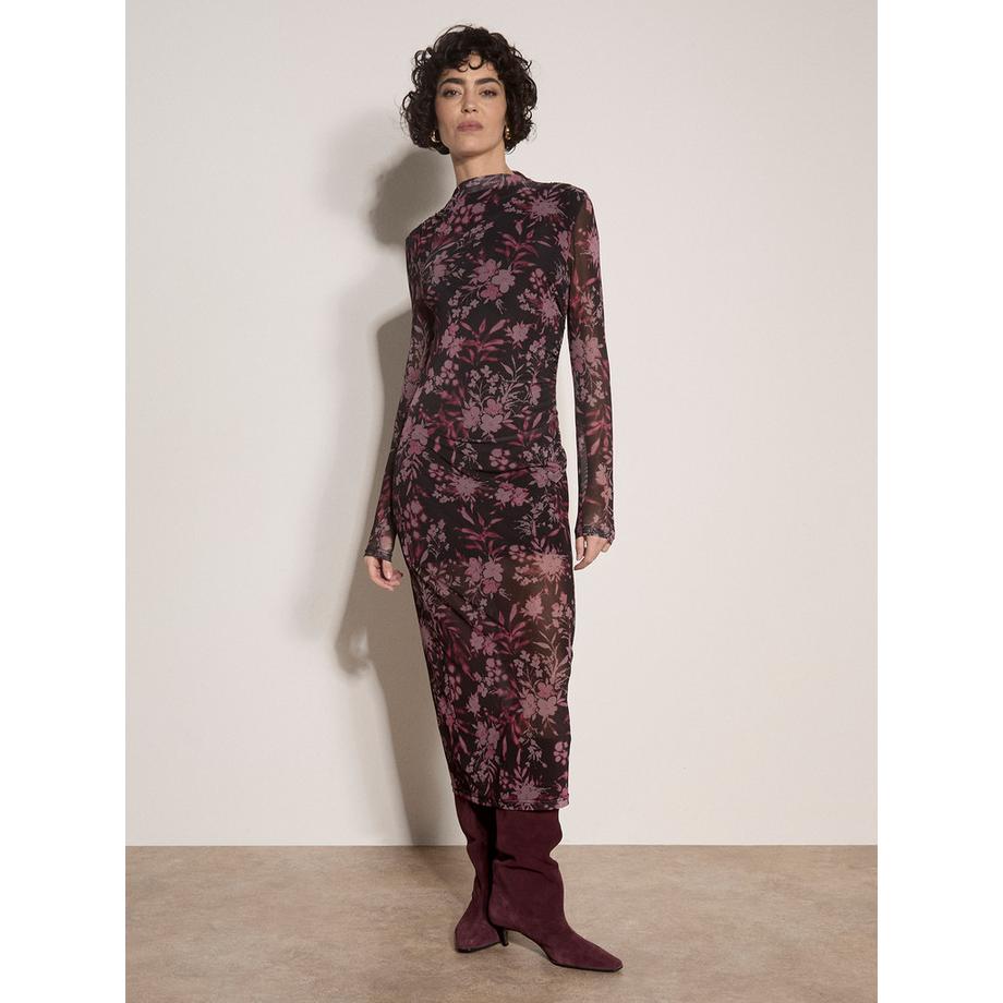 Midi-Kleid aus floralem Netzstoff