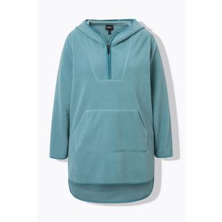 Ulla Popken  Pullover lungo di pellicciotto di pile con cappuccio, zip e maniche lunghe 