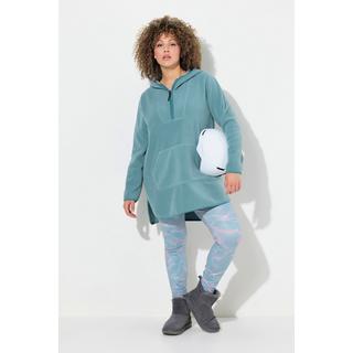 Ulla Popken  Pullover lungo di pellicciotto di pile con cappuccio, zip e maniche lunghe 