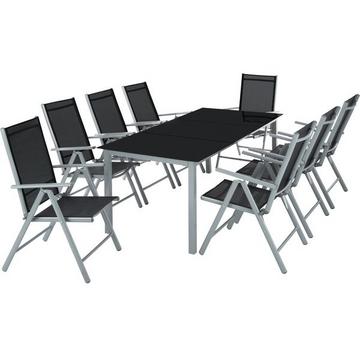 Aluminium Sitzgruppe 8+1 Stühle mit verstellbarer Rückenlehne und luftdurchlässigem Textilene-Gewebe