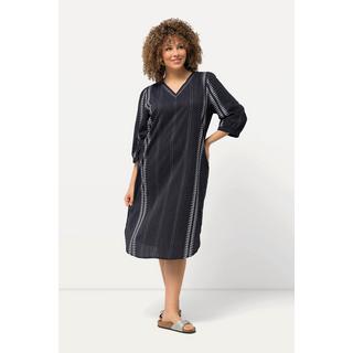 Ulla Popken  Kaftan, Mustersteifen, Oversiezd, V-Ausschnitt, 3/4-Arm 